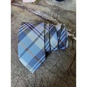 The Tie Bar Men's Blue Plaid Necktie Classic Width Woven Fabric